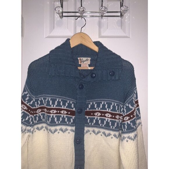 Sigallo Vintage Acrylic Button Down Grandpacore Winter Sweater Cardigan Large - Picture 3 of 8
